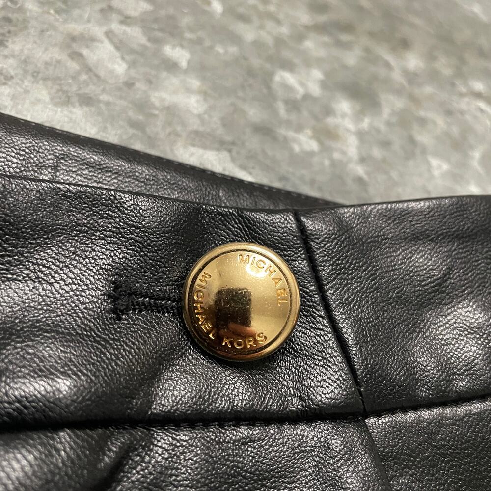 NWOT Michael Kors Faux Leather Pants Womens 12 Black Gold Buttons - Picture 2 of 12